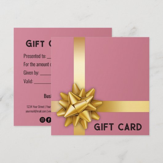 Trendy Gold Satin Ribbon Gift Bow Pink-kaartje (Voorkant / Achterkant)