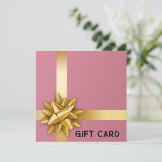 Trendy Gold Satin Ribbon Gift Bow Pink-kaartje (Staand voorkant)