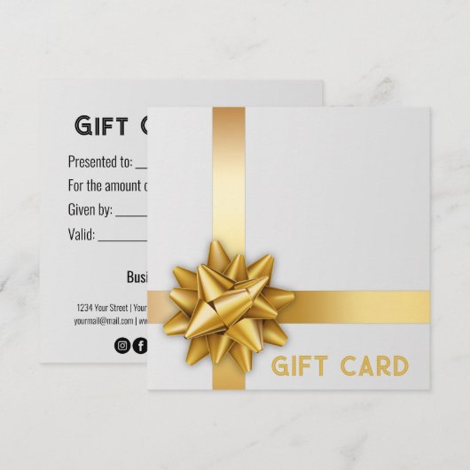 Trendy Gold Satin Ribbon Gift Bow White-kaartje (Voorkant / Achterkant)