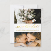 Trendy Gold Script 2Photos Sla de datumkaart op Notitiekaartje (Voorkant)