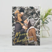 Trendy Gold Script kerstgroet 2 Foto Feestdagenkaart (Staand voorkant)