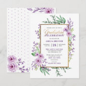 Trendy Gold Script Paars Floral Gradual Party Uitnodiging Briefkaart (Voorkant / Achterkant)