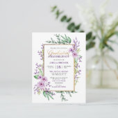 Trendy Gold Script Paars Floral Gradual Party Uitnodiging Briefkaart (Staand voorkant)