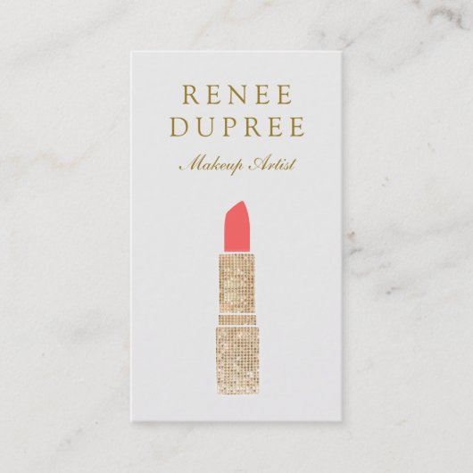 Trendy Gold Sequin Lipstick Logo Make-up Artiest Visitekaartje (Voorkant)