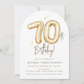Trendy Gold Seventy Balloons 70th Birthday Party Kaart (Voorkant)