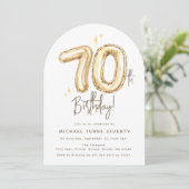 Trendy Gold Seventy Balloons 70th Birthday Party Kaart (Staand voorkant)