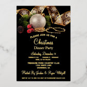 Trendy Gold Silver Black Holiday Dinner Party Folie Uitnodiging (Voorkant)