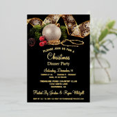 Trendy Gold Silver Black Holiday Dinner Party Folie Uitnodiging (Staand Voorkant)
