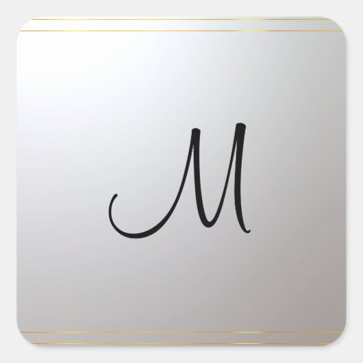 Trendy Gold Silver Monogram Sjabloon Initiaal Vierkante Sticker (Voorkant)