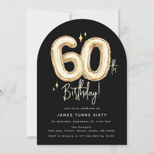 Trendy Gold Sixty Balloons 60th Birthday Party Kaart (Voorkant)