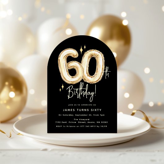 Trendy Gold Sixty Balloons 60th Birthday Party Kaart