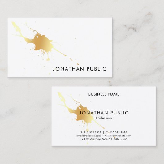 Trendy Gold Splash Modern Professioneel Elegant Visitekaartje (Voorkant / Achterkant)