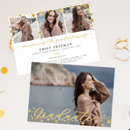 Trendy Gold Star 4-foto afstudeerfeest Kaart