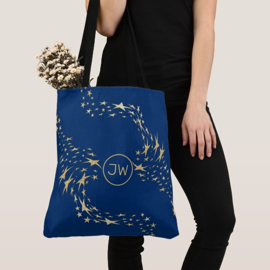 Trendy Gold Stars Monogrammed Canvas tas (Dichtbij)