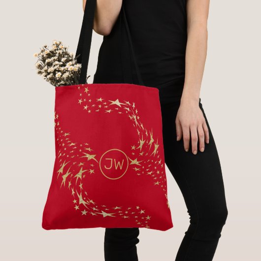 Trendy Gold Stars Monogrammed Canvas tas (Dichtbij)