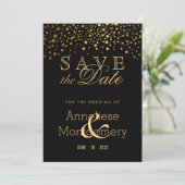 Trendy Gold-Stippen op zwart - sla de datum op Save The Date (Staand voorkant)