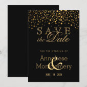 Trendy Gold-Stippen op zwart - sla de datum op Save The Date (Voorkant / Achterkant)
