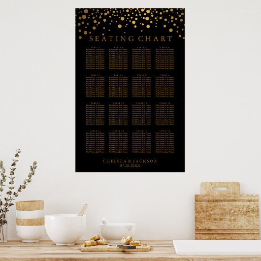 Trendy Gold-Stippen op zwarte - 16 - Tabel Zitkuur Poster (Keuken)
