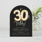 Trendy Gold Thirty Balloons 30th Birthday Party In Kaart (Staand voorkant)