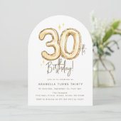 Trendy Gold Thirty Balloons 30th Birthday Party Kaart (Staand voorkant)