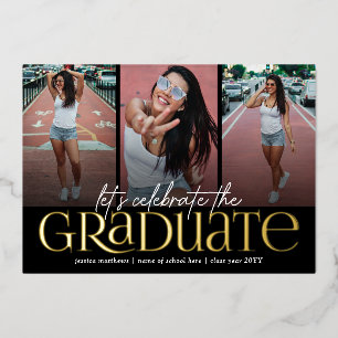 Trendy Gold Typography Photo Collage Afstuderen Folie Uitnodiging