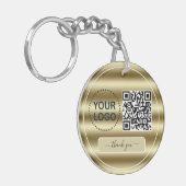 Trendy Gold Waves QR-code Uw Logo hier Sleutelhanger (Voorkant Links)