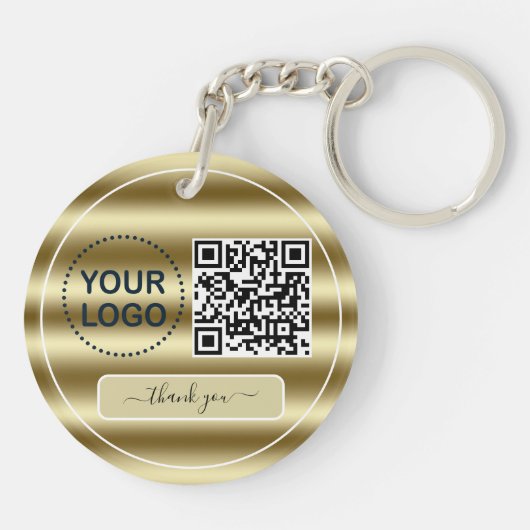 Trendy Gold Waves QR-code Uw Logo hier Sleutelhanger (Achterkant)
