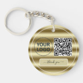 Trendy Gold Waves QR-code Uw Logo hier Sleutelhanger (Voorkant)