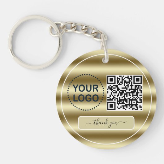 Trendy Gold Waves QR-code Uw Logo hier Sleutelhanger (Voorkant)