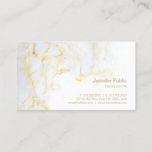 Trendy Gold White Marble Elegant Moderne Sjabloon Visitekaartje (Achterkant)