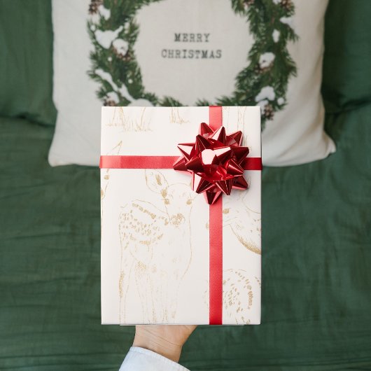 Trendy Gold Winter Deer Seamless Pattern Kerstmis Cadeaupapier