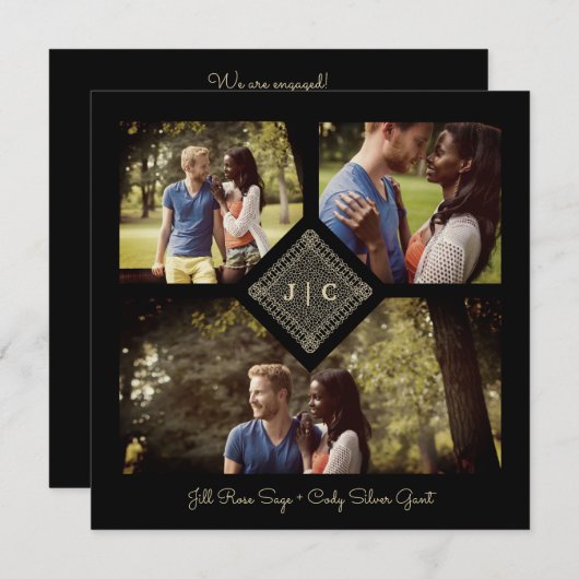 Trendy Golden Effect Lace Sophisticated Wedding Save The Date (Voorkant / Achterkant)