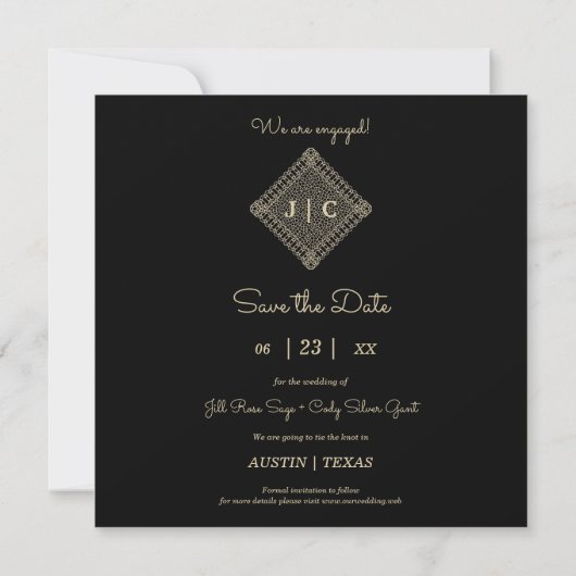 Trendy Golden Effect Lace Sophisticated Wedding Save The Date (Achterkant)