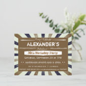 Trendy Golden Grunge Striped Event Invitation Kaart (Staand voorkant)