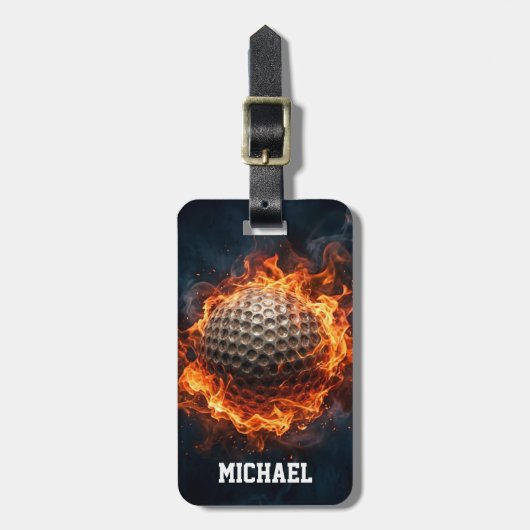 Trendy golfbal op vuur gepersonaliseerd            bagagelabel (Voorkant verticaal)