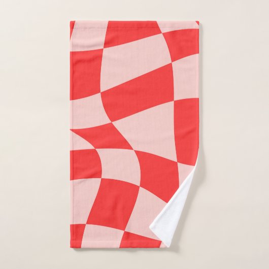 Trendy golvend dambord Roze Rood Schattige motief Bad Handdoek (Handdoek)