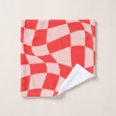 Trendy golvend dambord Roze Rood Schattige motief Bad Handdoek (Wasdoekje)