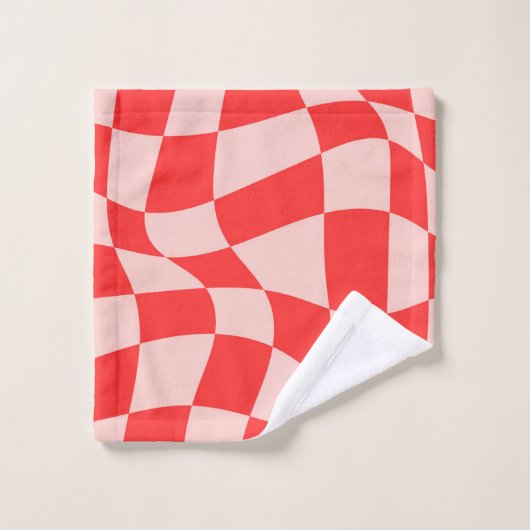 Trendy golvend dambord Roze Rood Schattige motief Bad Handdoek (Wasdoekje)