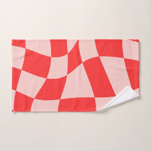 Trendy golvend dambord Roze Rood Schattige motief Bad Handdoek (Handdoek)