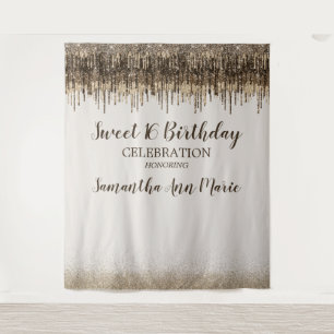 Trendy Goud Bruine Glam Drips Sweet 16 Verjaardag Wandkleed
