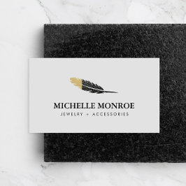 Trendy Goud Dipped Boho Feather Designer Grijs Visitekaartje