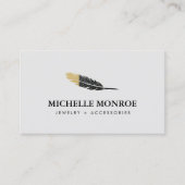 Trendy Goud Dipped Boho Feather Designer Grijs Visitekaartje (Voorkant)