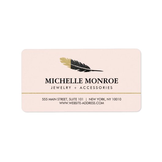 Trendy Goud Dipped Boho Feather Designer Roze Etiket (Voorkant)