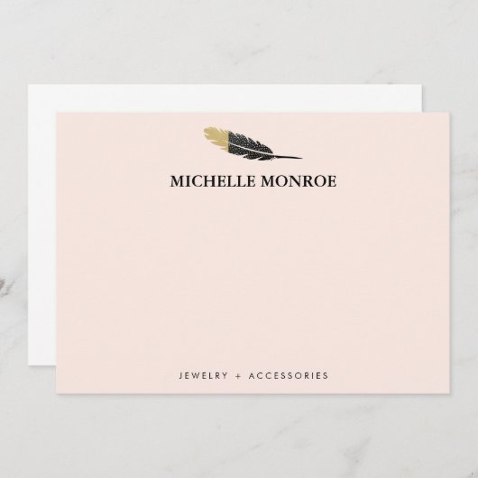 Trendy Goud Dipped Boho Feather Designer Roze Notitiekaartje (Voorkant / Achterkant)