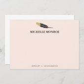 Trendy Goud Dipped Boho Feather Designer Roze Notitiekaartje (Voorkant / Achterkant)