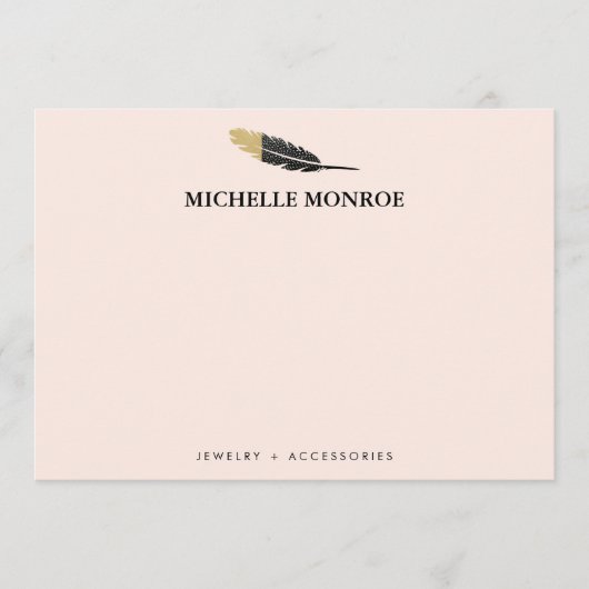 Trendy Goud Dipped Boho Feather Designer Roze Notitiekaartje (Voorkant)