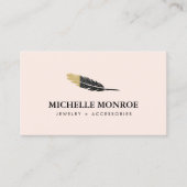 Trendy Goud Dipped Boho Feather Designer Roze Visitekaartje (Voorkant)