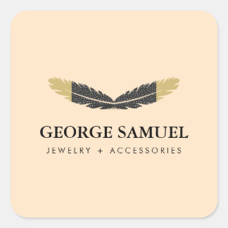 Trendy Goud Gedompelde Boho Veer Ontwerper Roze  Vierkante Sticker