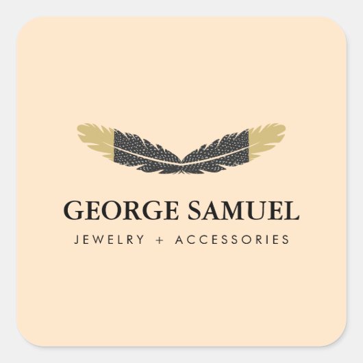 Trendy Goud Gedompelde Boho Veer Ontwerper Roze Vierkante Sticker (Voorkant)