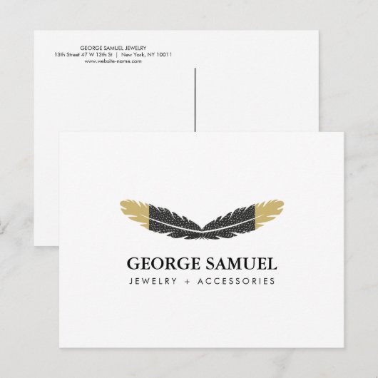 Trendy Goud Gedompelde Boho Veer Ontwerper Wit Briefkaart (Voorkant / Achterkant)